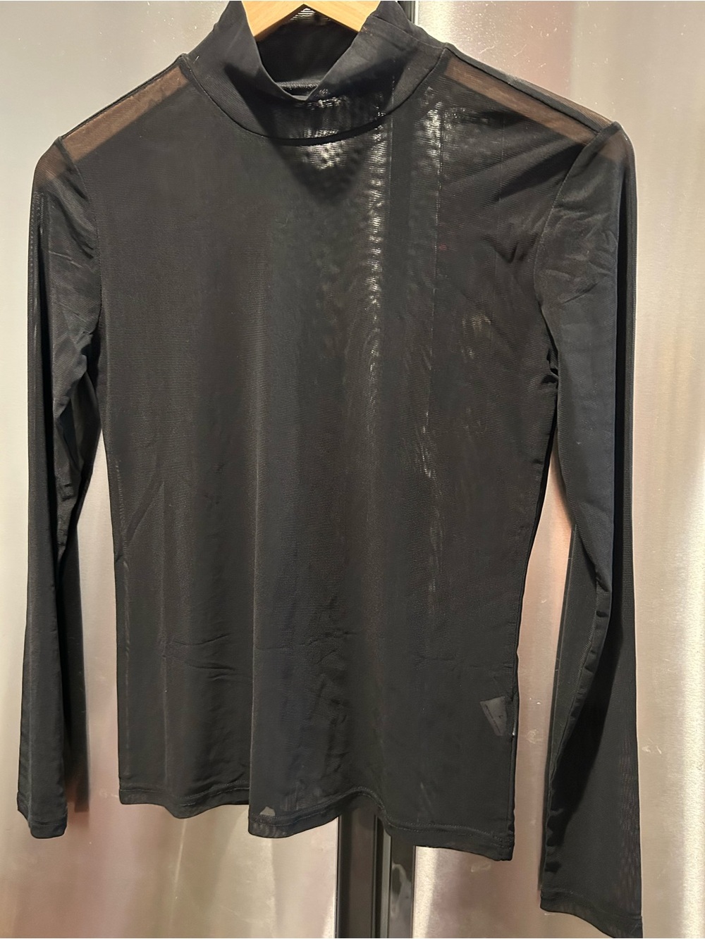 Mangopop Black Sheer Long-Sleeve Mesh Top,